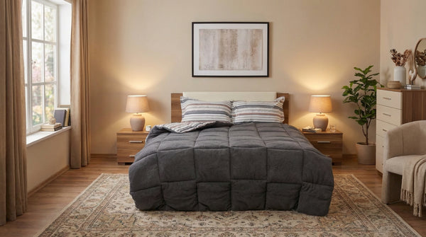 Sherpa Antrasit Çift Kişilik Lastikli Çarşaflı Comforter Uyku Seti