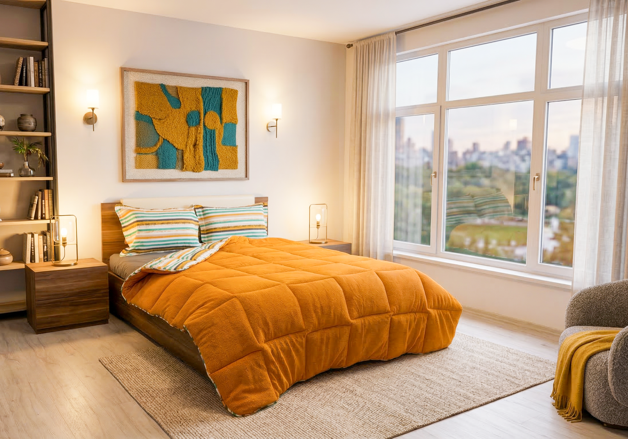 Sherpa Hardal Çift Kişilik Lastikli Çarşaflı Comforter Uyku Seti