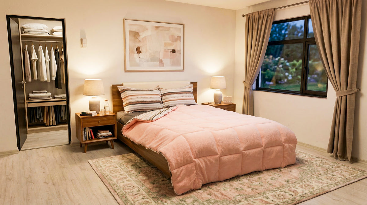 Sherpa Pudra Çift Kişilik Lastikli Çarşaflı Comforter Uyku Seti